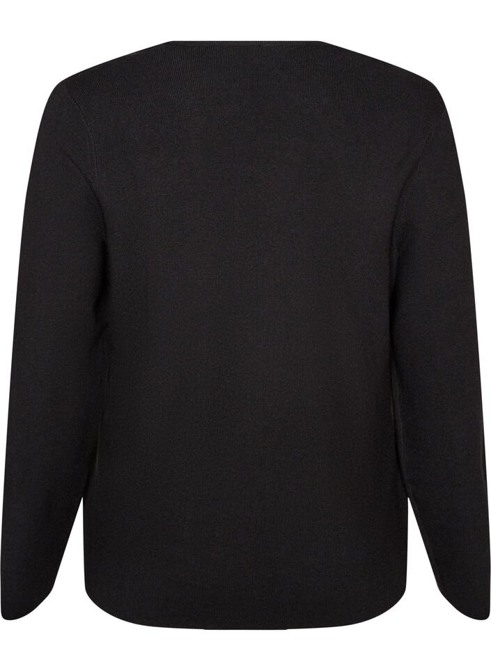 Finstrikket cardigan med stoffdekte knapper, Svart, Packshot image number 1