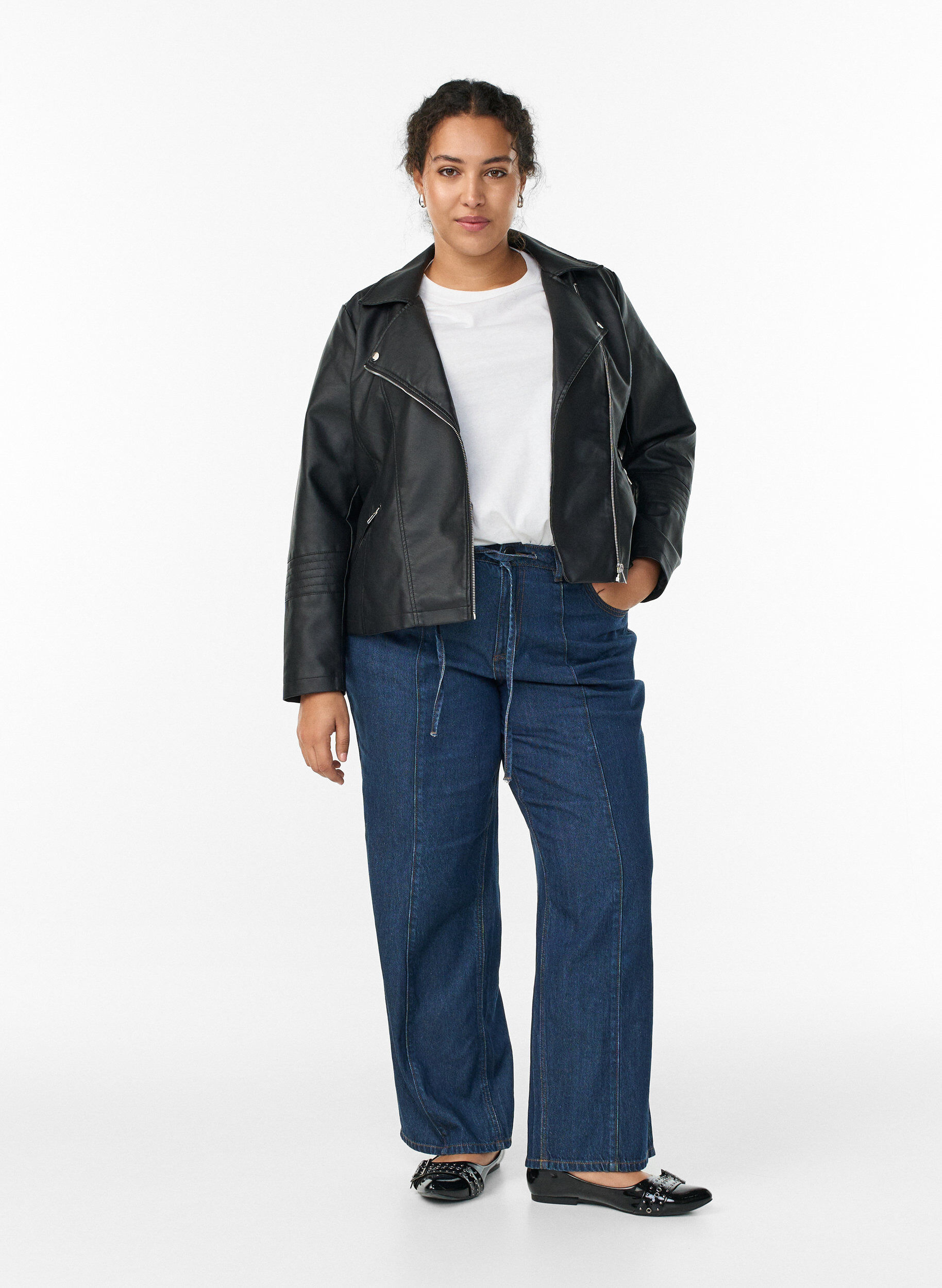 Zizzi Bikerjakke i imitert skinn, Svart, Model image number 1