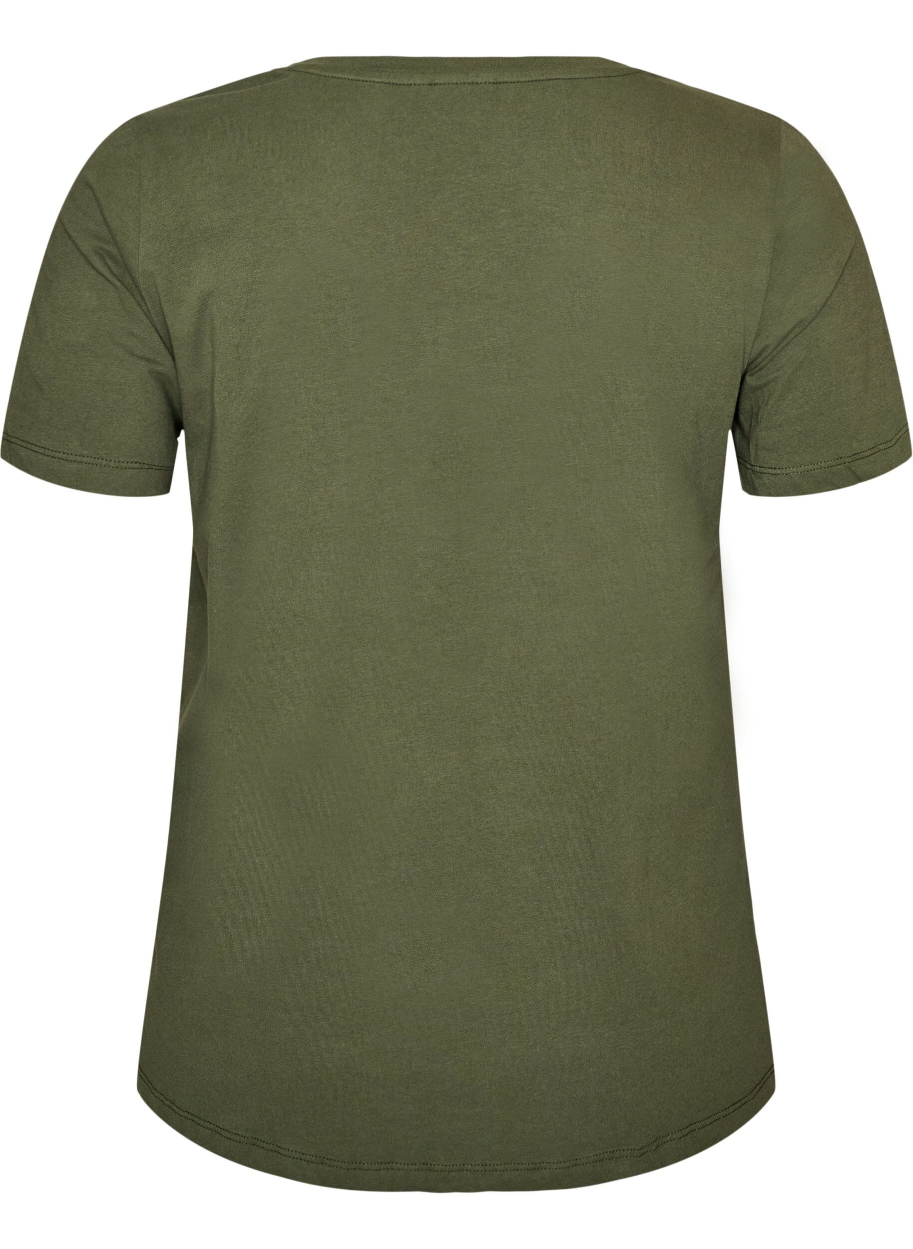 ZizziEnsfarget basic T-skjorte i bomull, Gr&oslash;nn, Packshot image number 1
