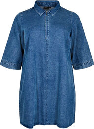 Kort denimkjole med glidelås og 3/4 ermer, Blue Denim