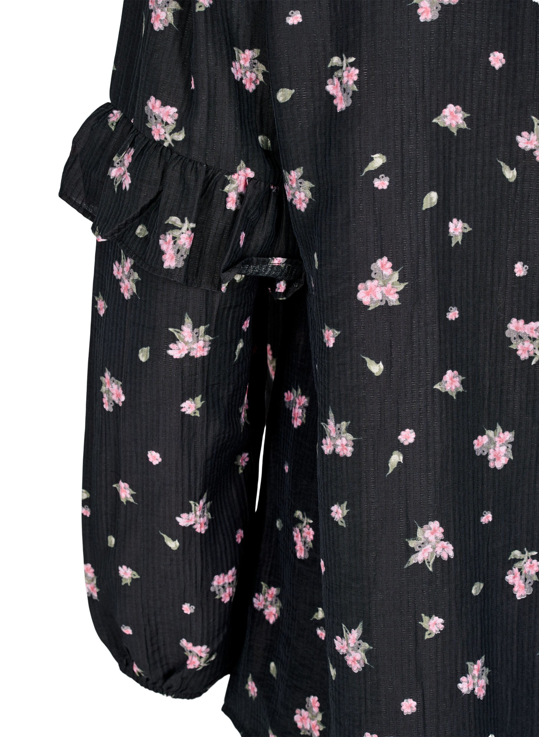Zizzi Blomstret bluse i lyocell, Svart, Packshot image number 3