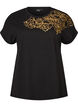 Bomulls T-skjorte med blomstertrykk, Svart, Packshot image number 0