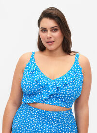 Blomstrete bikini med volanger, Blue Flower Print, Model