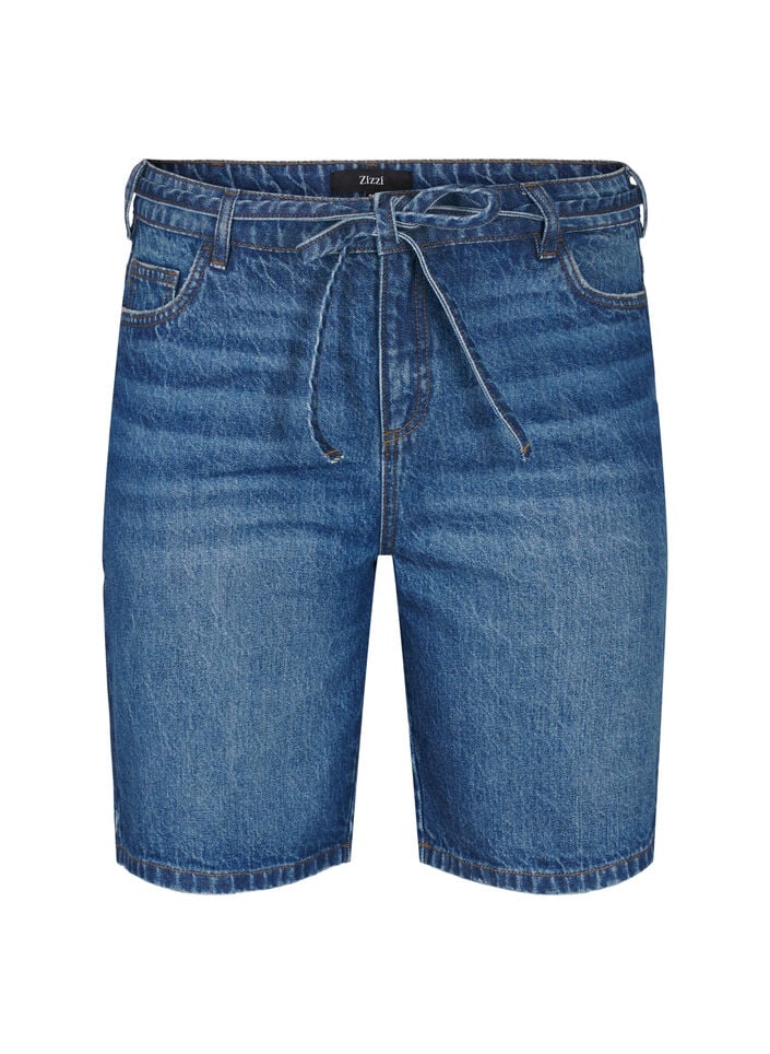 Slim fit denimshorts med knytebelte, Bl&aring;, Packshot