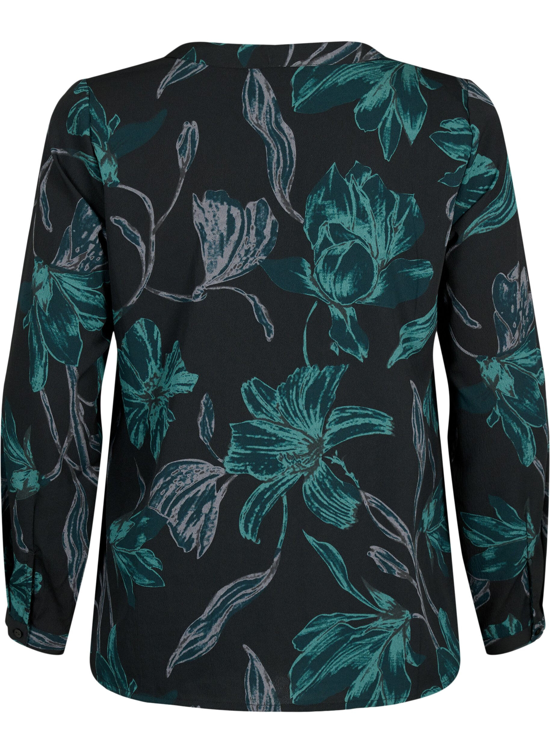 Zizzi FLASH - bluse med lange ermer og trykk, Black Scarab Flower, Packshot image number 1