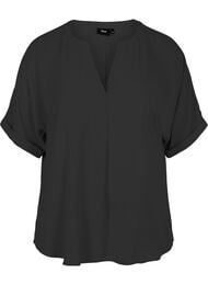 Kortermet bluse med V-hals, Black