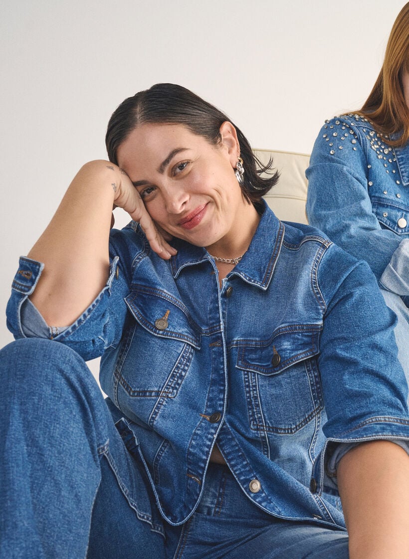 Denimjakke med en klassisk passform, Blå, Image image number 0