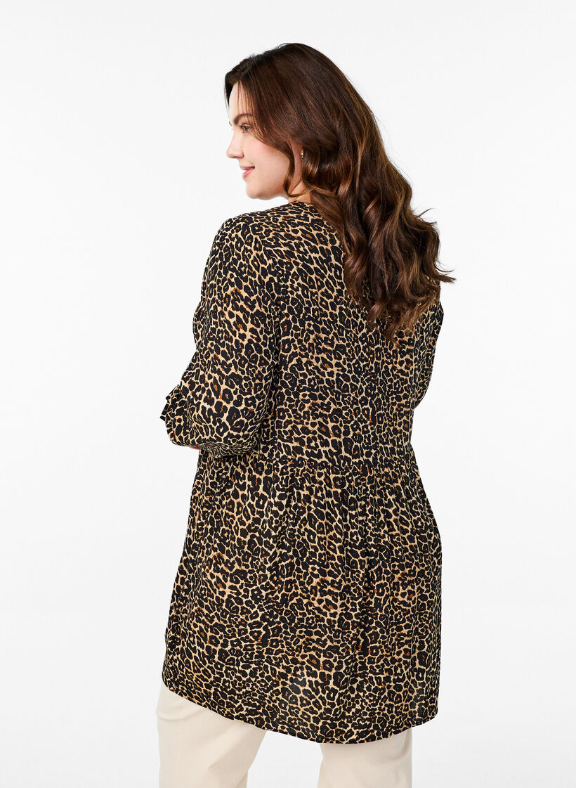 Langermet tunika med skjæring, Brun, Model image number 2