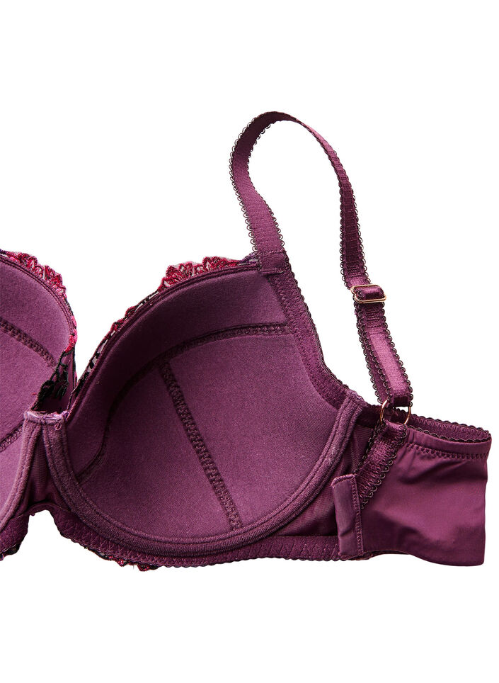 Polstret BH med blomsterbroderi, Lilla, Packshot image number 3
