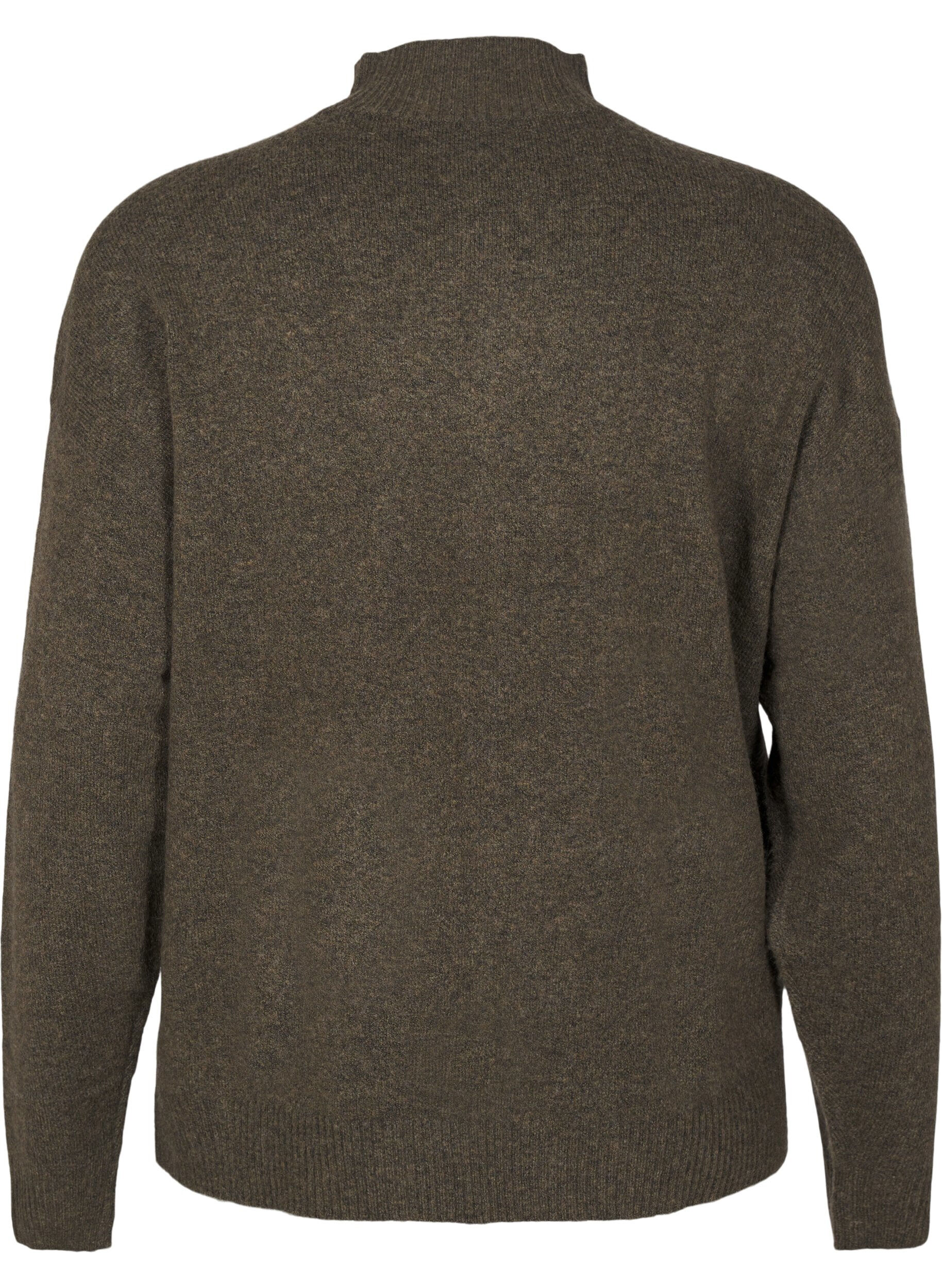 Zizzi Strikket ullbluse med h&oslash;y hals, Sea Turtle Mel., Packshot image number 1