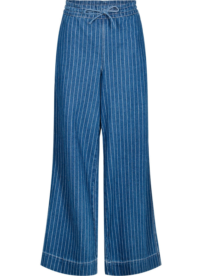 Jeans med vide ben og striper, Bl&aring;, Packshot image number 0