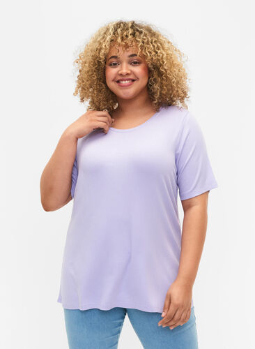 T-skjorte i viskose med ribbet struktur, Lavender, Model image number 0