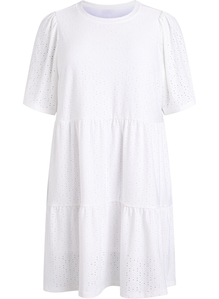Kort kjole med blondem&oslash;nster og lagdelt skj&oslash;rt, Hvit, Packshot image number 0