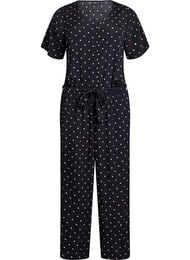 Prikket jumpsuit med korte ermer, Black w. Doeskin Dot