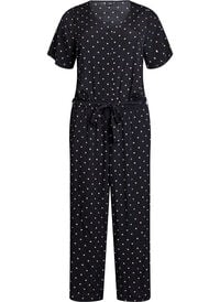 Prikket jumpsuit med korte ermer, Svart Prikket jumpsuit med korte ermer