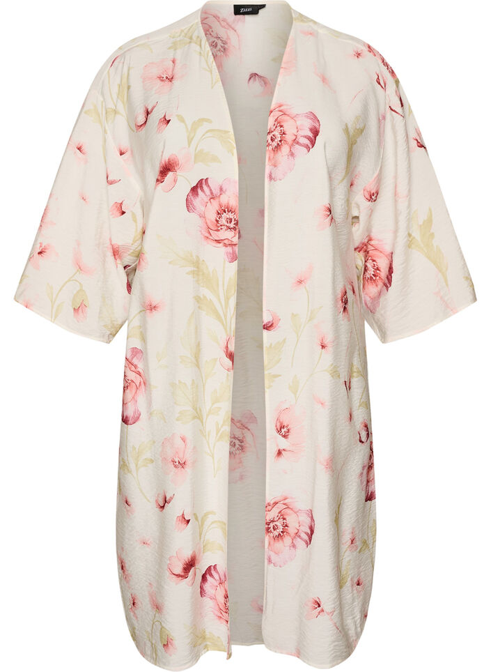 Kimono i viskose med 3/4 ermer, Rosa, Packshot image number 0