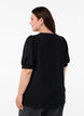 Bluse med korte puff ermer og prikkete tekstur, Black, Model image number 1