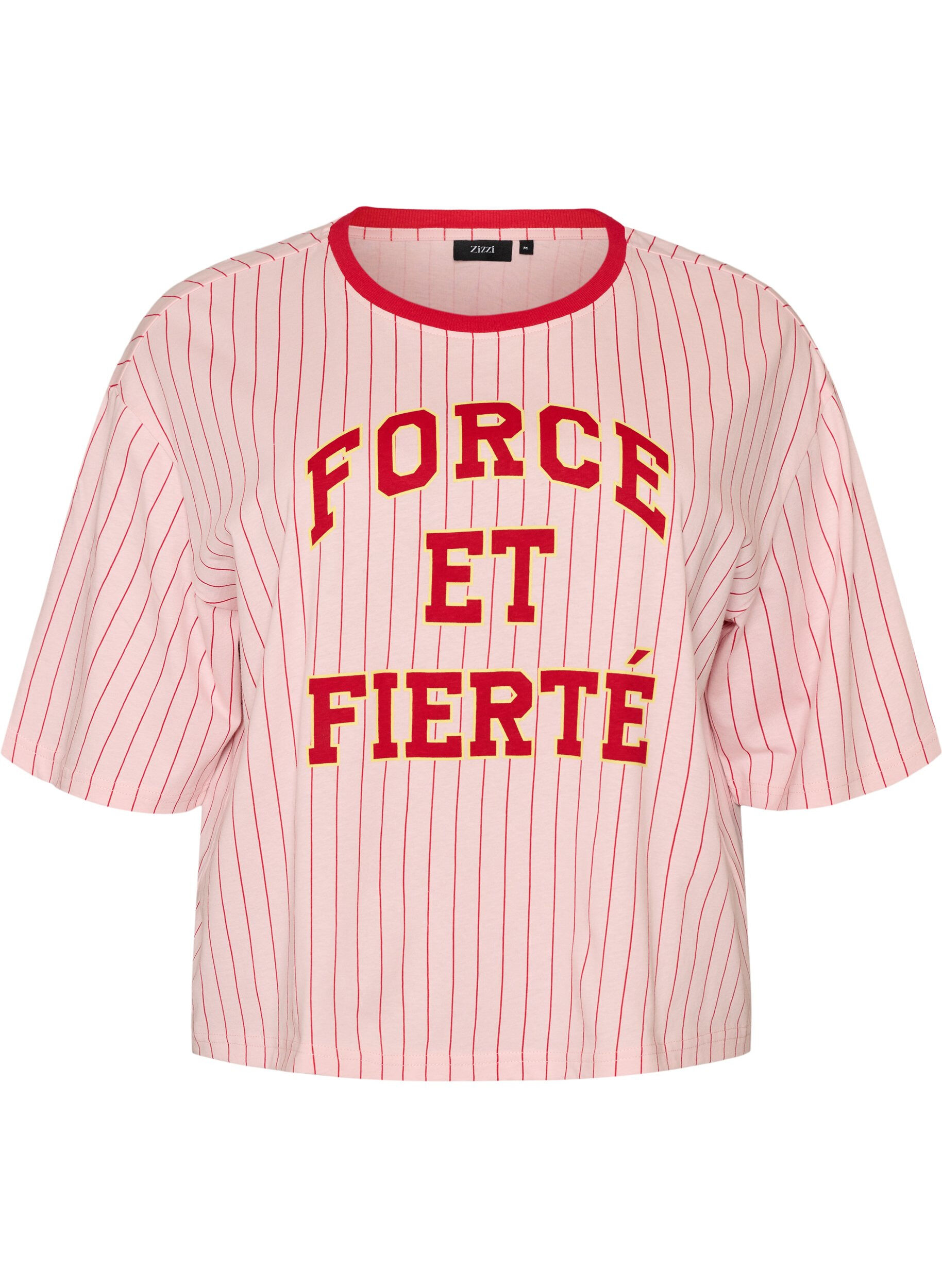 Boxy T-skjorte med striper og statement-trykk