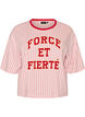 Boxy T-skjorte med striper og statement-trykk, Rosa, Packshot image number 0