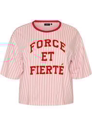 Boxy T-skjorte med striper og statement-trykk, Rosa