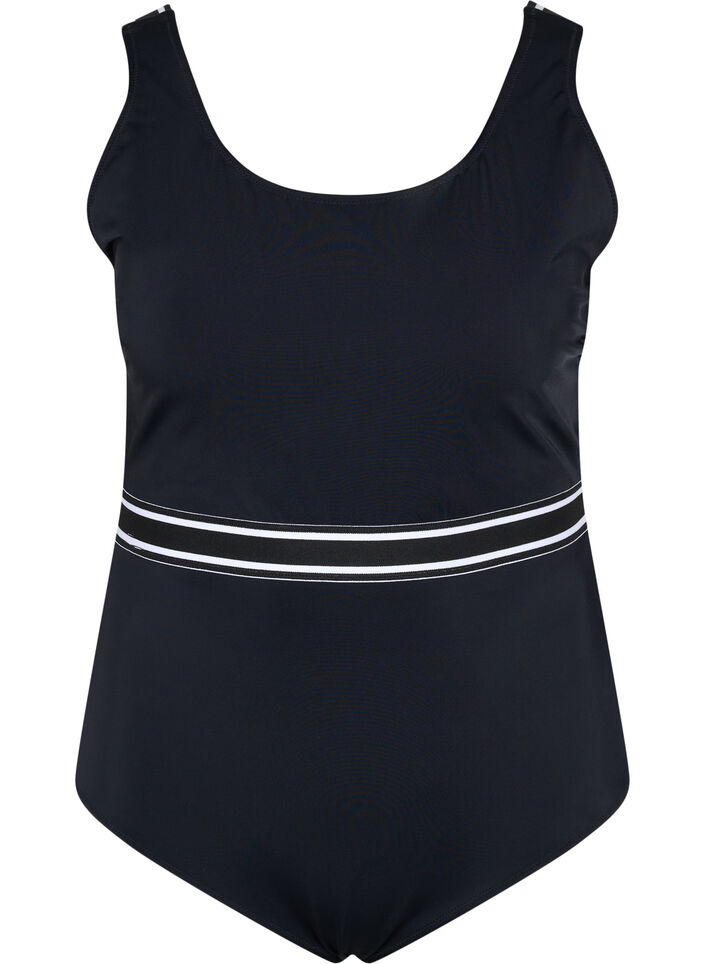 Badedrakt med rund hals, Black, Packshot image number 0