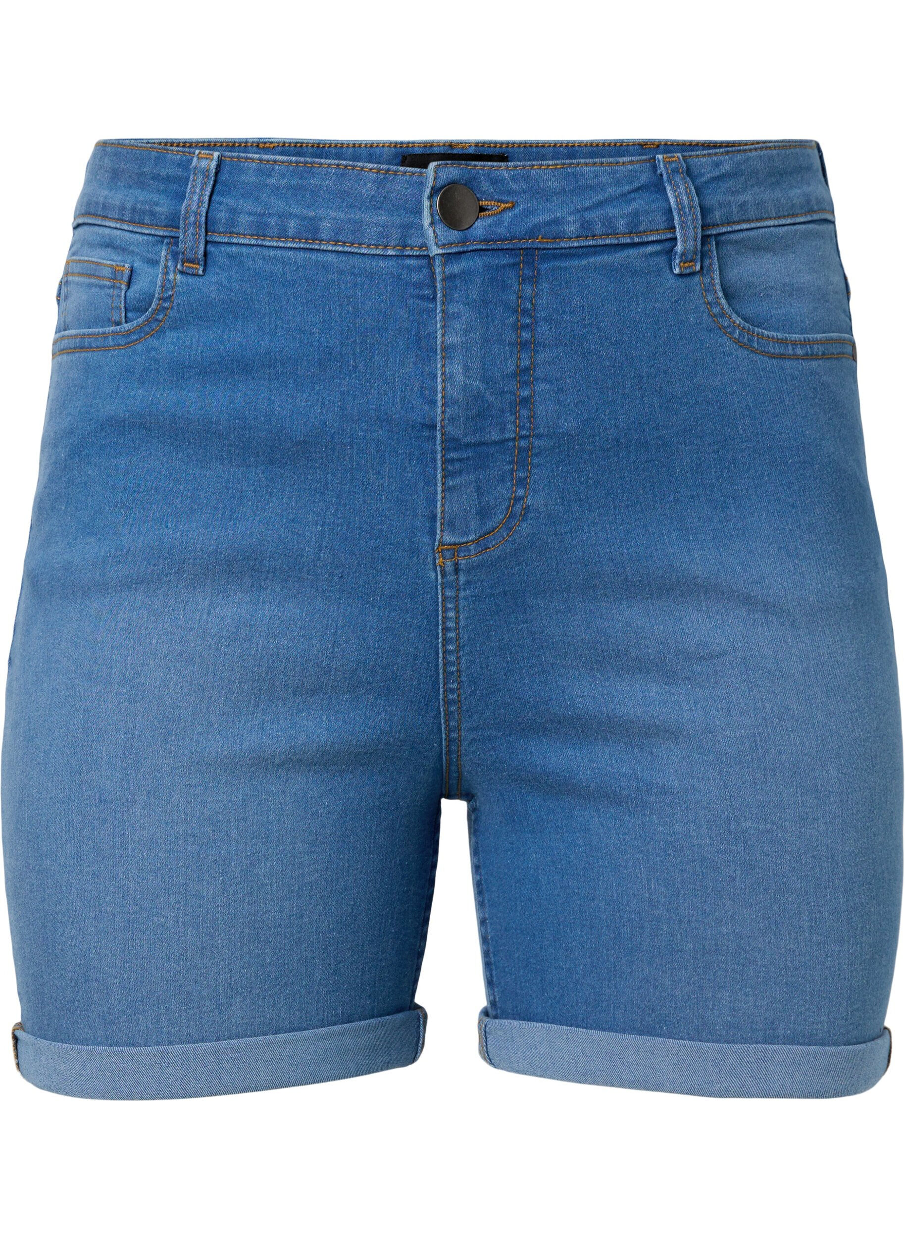 Zizzi Denimshorts med h&oslash;yt liv og slim fit, Medium Blue Denim, Packshot image number 0