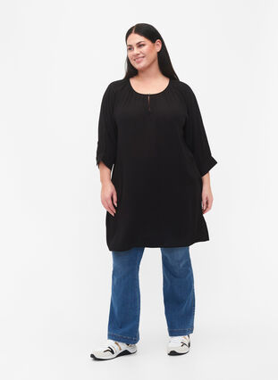 Tunika i viskose med 3/4-ermer, Black, Model image number 2