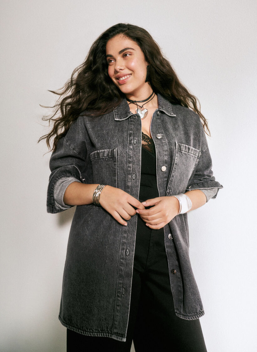 Løstsittende denimjakke med knapper, Grey Denim, Image image number 0