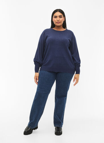 Strikkegenser med viskose og ballongermer, Dress Blues Mel., Model image number 2