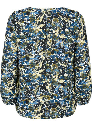 Bluse med puffermer, Blue Green AOP, Packshot image number 1