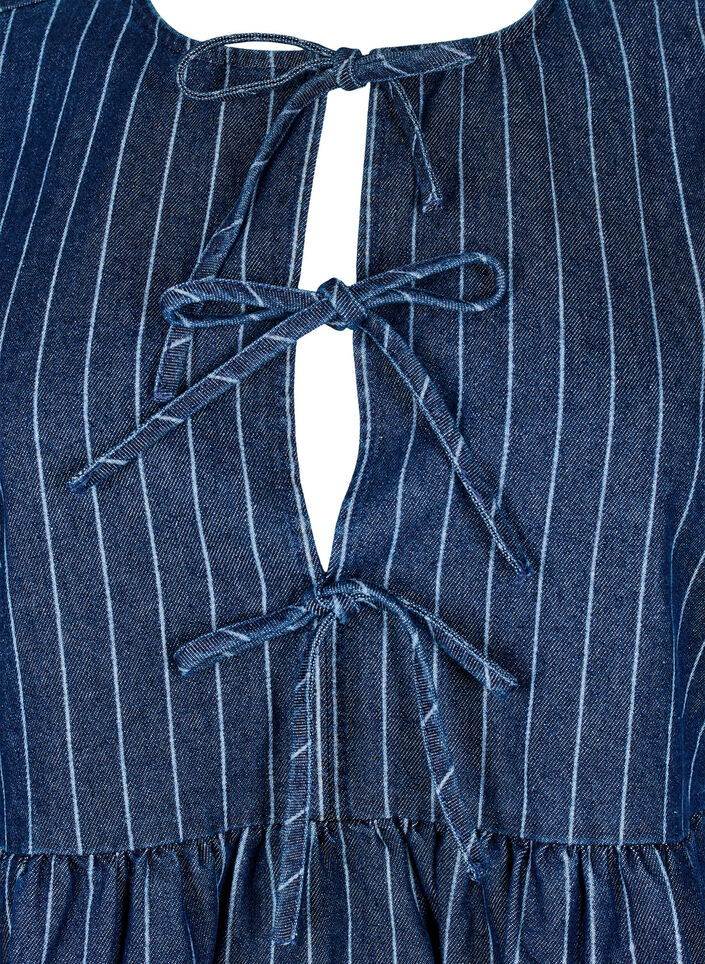 Stripete denimbluse med knyting foran, Blå, Packshot image number 2