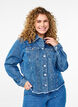 Denimjakke med rhinesteiner og en rå fold, Blå, Model image number 0