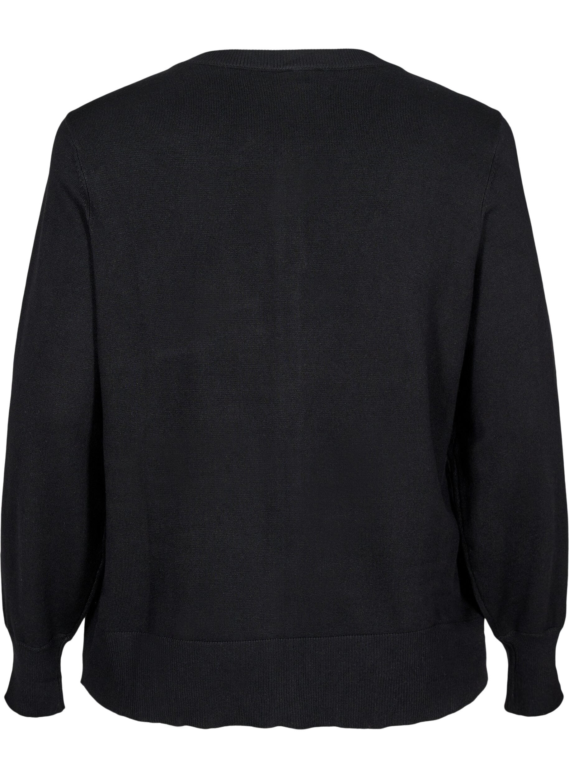 Zizzi Strikkecardigan med knapper i viskoseblanding, Black, Packshot image number 1