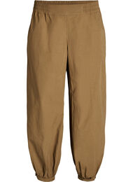 Bomullsbukser med h&oslash;y midje og ballongfasong, Brun