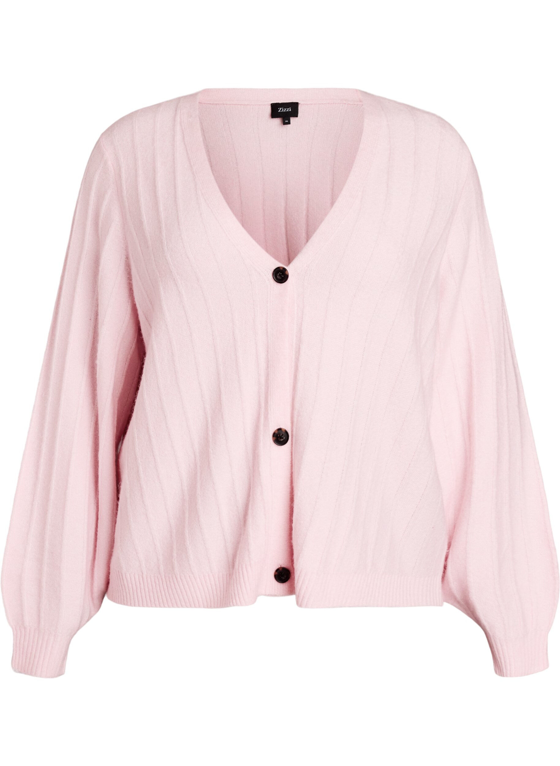 Cardigan med ribbet tekstur og ballongermer