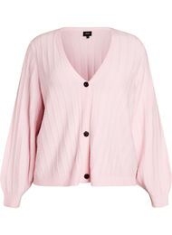 Cardigan med ribbet tekstur og ballongermer, Rosa