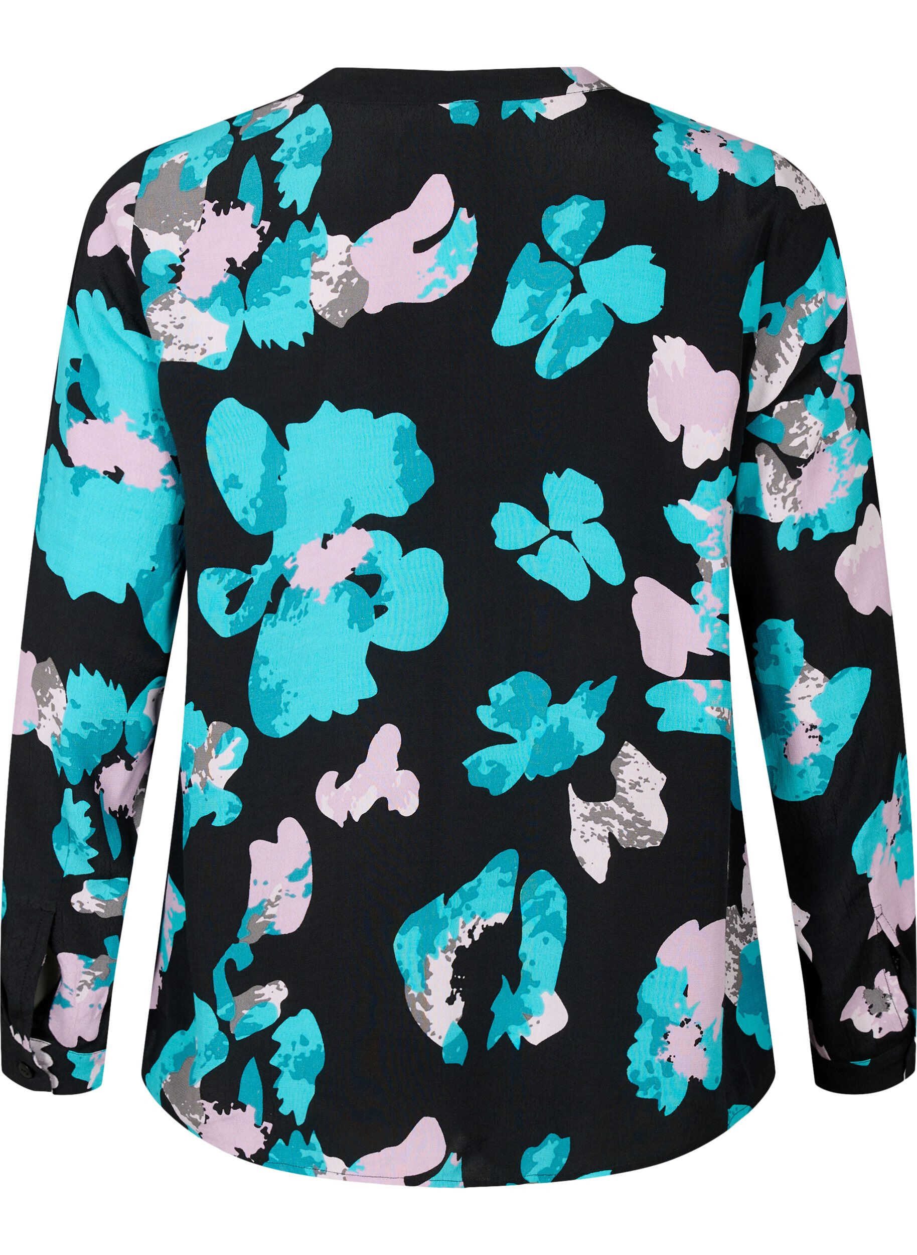 Zizzi Langermet viskosebluse med print, Blue AOP, Packshot image number 1