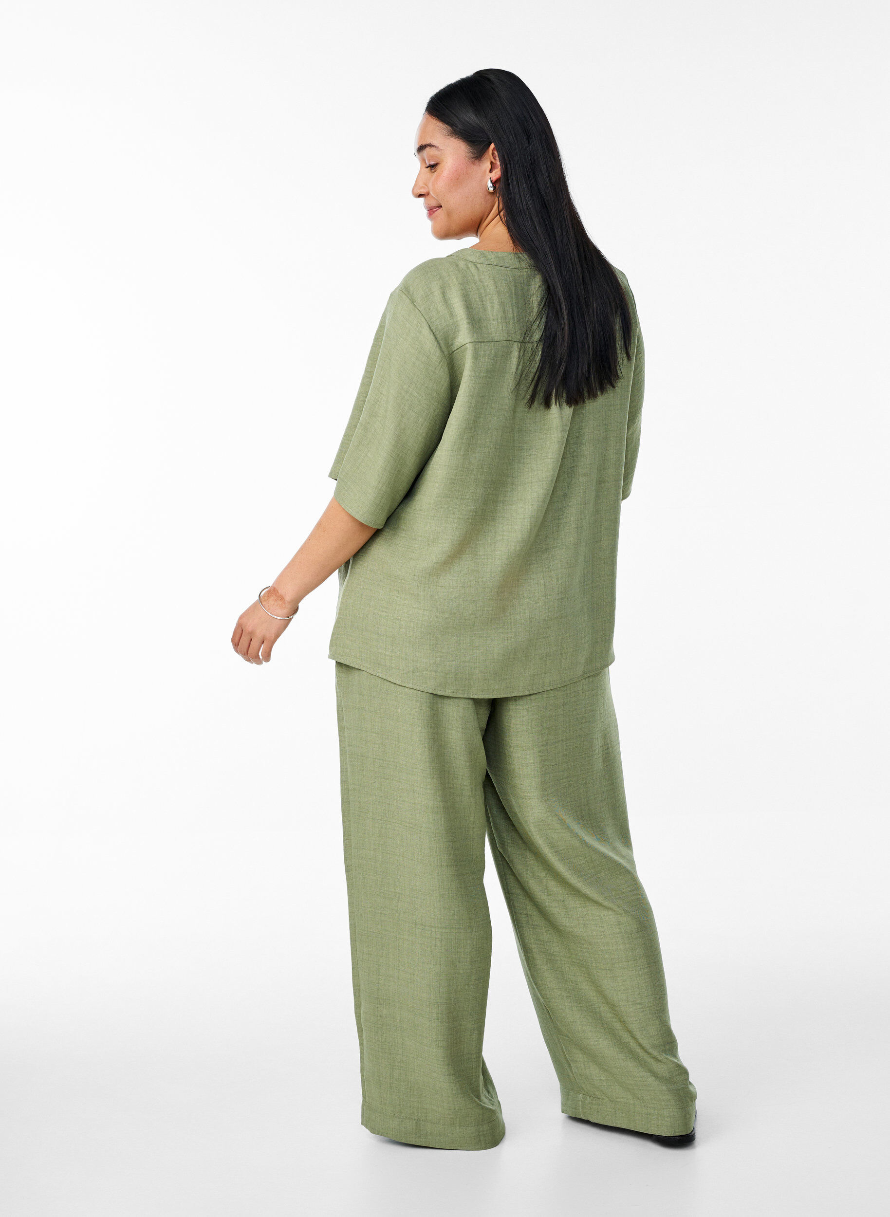 ZizziL&oslash;se bukser med elastisk linning og lommer, Gr&oslash;nn, Model image number 1
