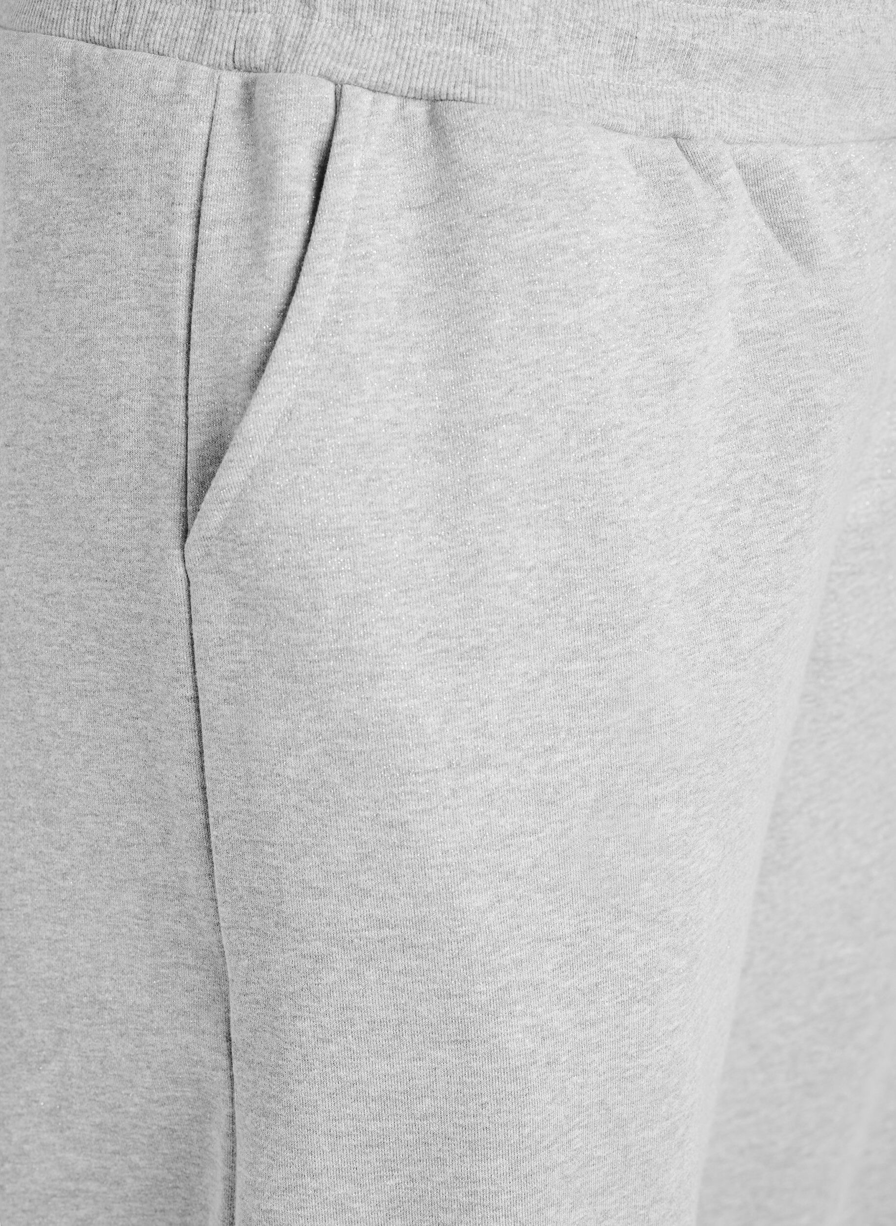 Zizzi Sweatpants med h&oslash;y midje og glittertr&aring;d, Gr&aring;, Packshot image number 2