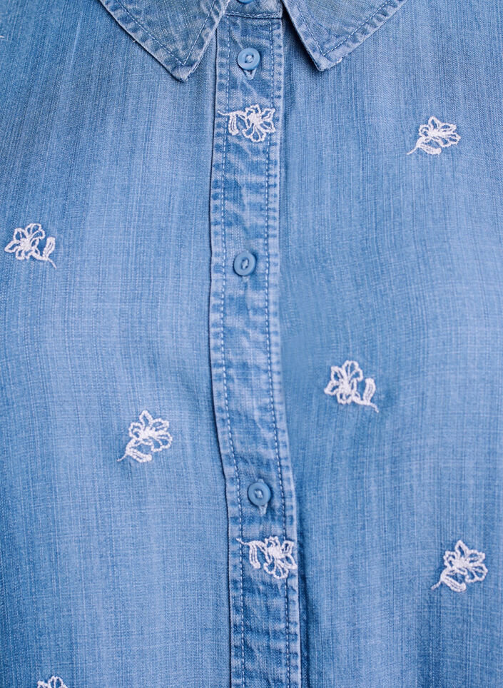 Lyocell-skjorte i denim-look med blomsterbroderi, Bl&aring;, Packshot image number 2