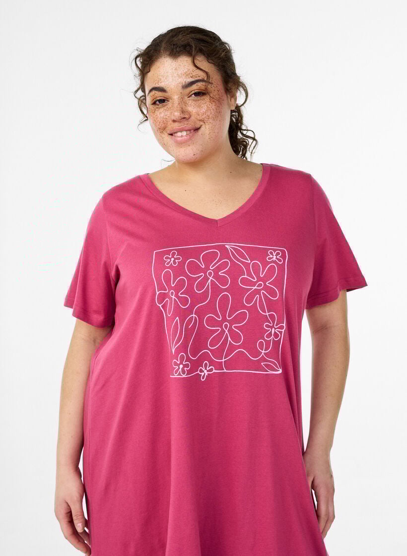 Nattkjole i &oslash;kologisk bomull med V-hals, R&oslash;d, Model image number 2