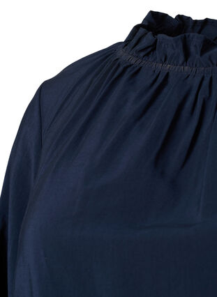 Langermet bluse i viskose med volanger, Total Eclipse, Packshot image number 3