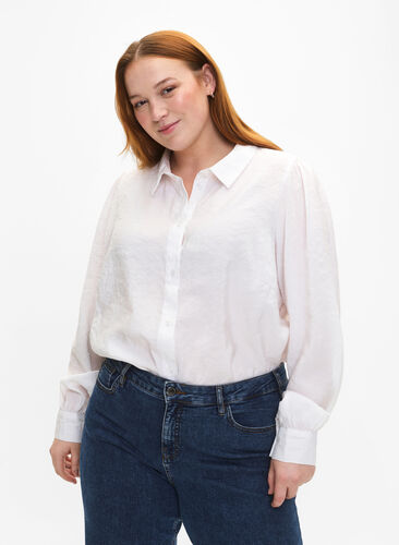 Langermet skjorte i Tencel ™ Modal, Bright White, Model image number 0