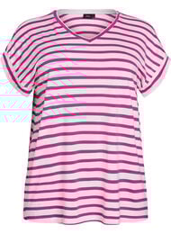 Stripete T-skjorte med V-hals, Bright White R. Rose