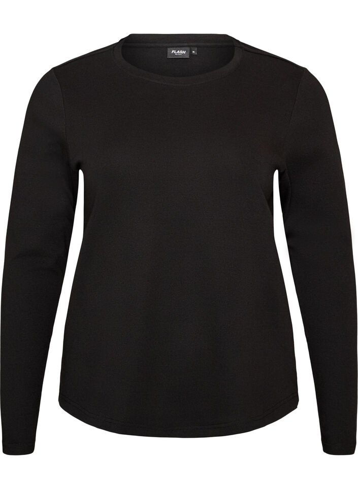 Langermet basis-T-skjorte med rund hals, Svart, Packshot image number 0