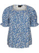 Bluse i bomull med firkantet utringning, Bl&aring;, Packshot image number 0