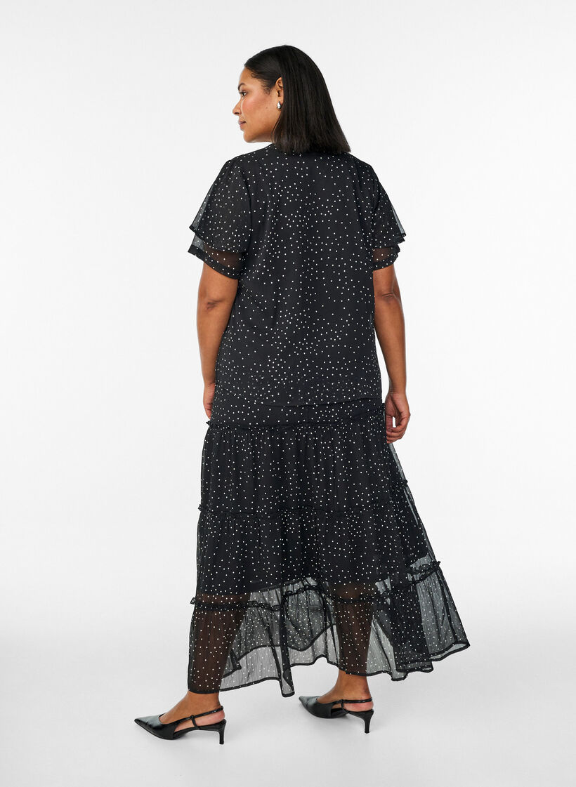 Lang A-linje chiffon skj&oslash;rt med polkaprikker, Svart, Model image number 1