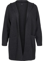 Lang strikket cardigan med ull og hette, Dark Grey Melange