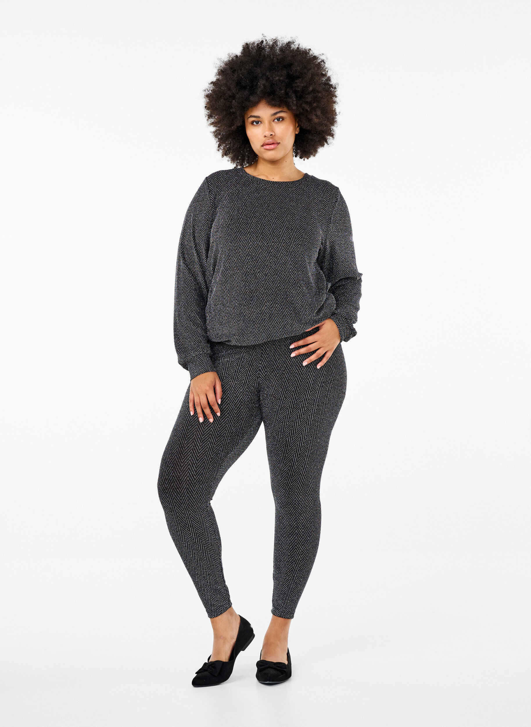 Zizzi Bluse med shimmer m&oslash;nster, Silver ZigZagShimmer, Model image number 2