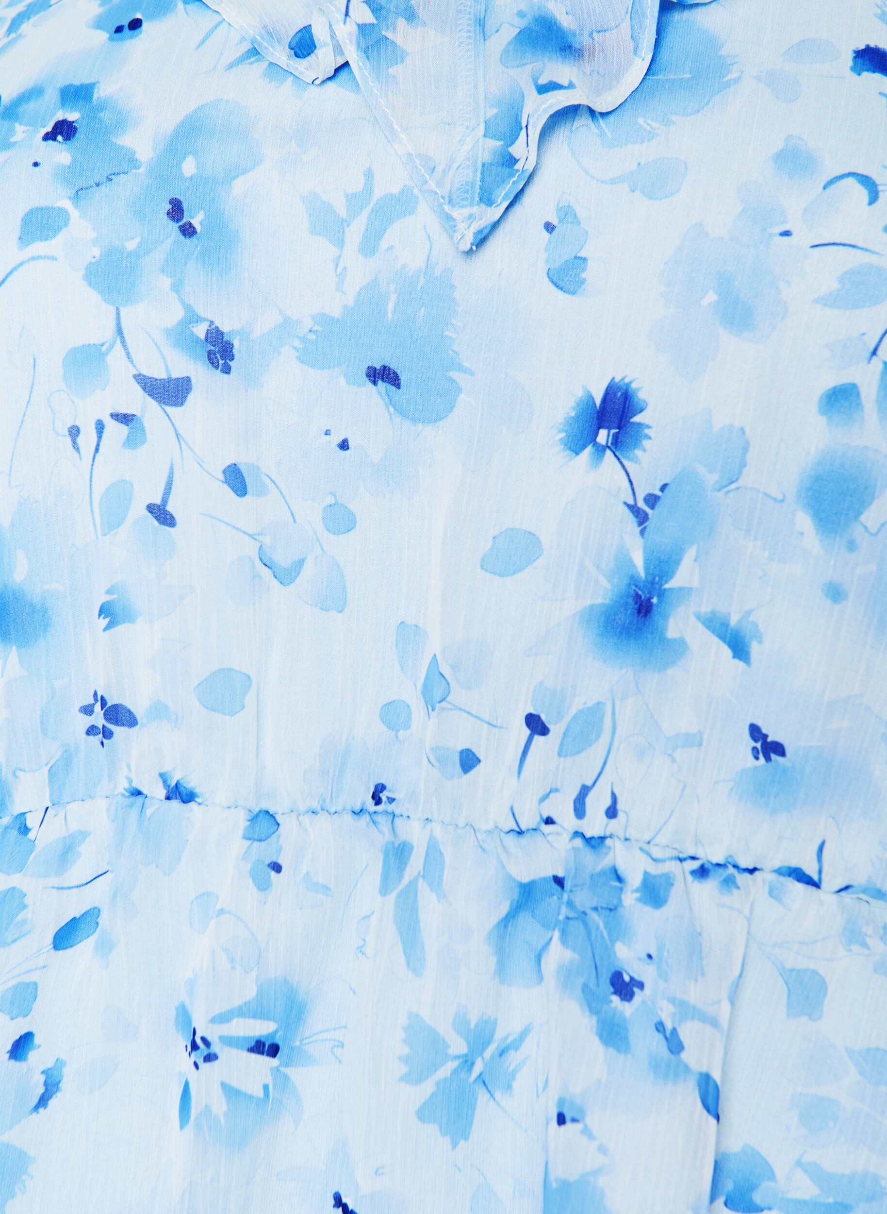 ZizziBlomstret bluse med volangkrage og peplumeffekt, Bl&aring;, Packshot image number 2